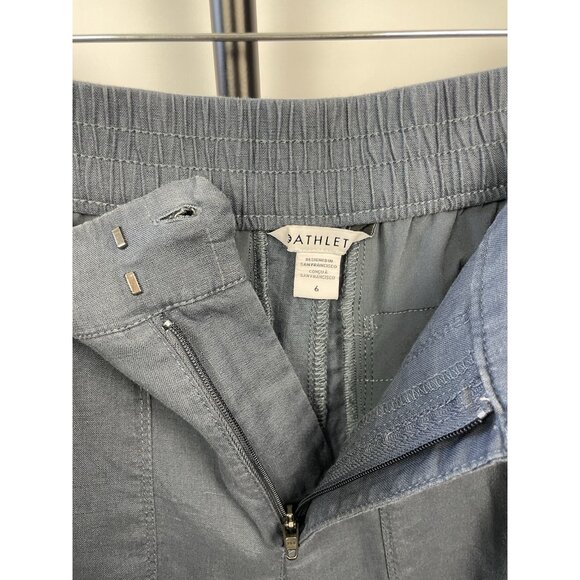 Athleta Voyager  Granite Blue 100% Linen Elastic Waist Crop Pant Size 6 - Picture 5 of 8